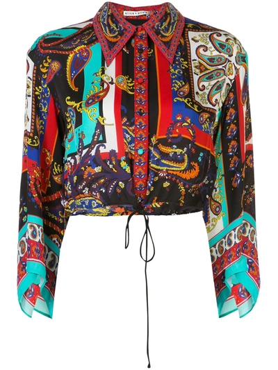 Alice And Olivia Alice + Olivia Larken Paisley Cropped Blouse In Royalty Paisley