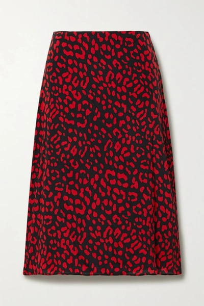 Alice And Olivia Sula Leopard-print Silk Crepe De Chine Midi Skirt In Red