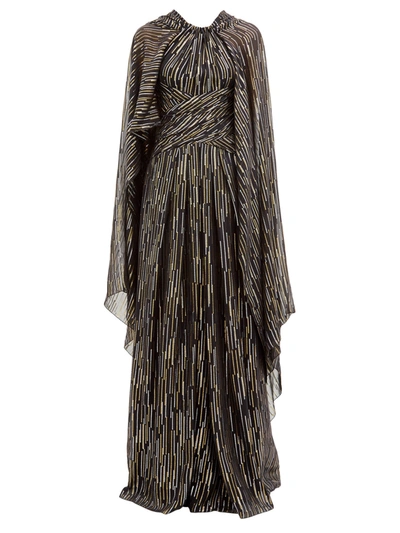 Peter Pilotto Lame Fil Coupe Silk-blend Cape Gown In Black