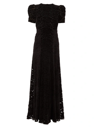 The Vampire's Wife Flocked Lace Short-sleeve Maxi Dress In Black