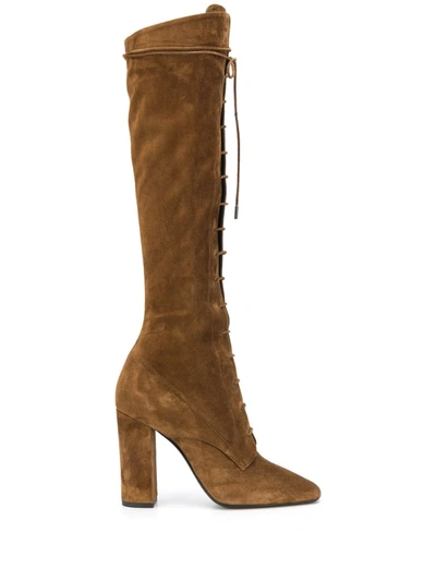 Saint Laurent Laura Over The Knee Lace-up Boot In Land