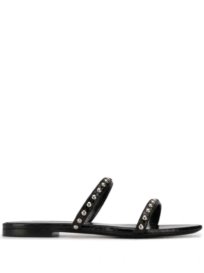 Saint Laurent Kiki Nu Pieds Studded Slide Sandal In Black