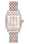 Michele Deco Madison Mid Diamond Two-tone Bracelet Watch, 29mm X 31mm In Rose Gold/ Silver