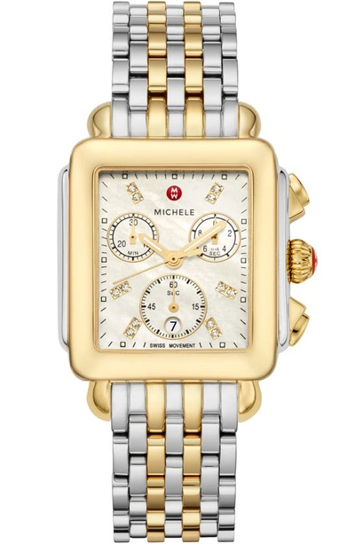 Michele Women's Deco 18k Yellow Gold & Diamond Chronograph Watch In Silver & Gold