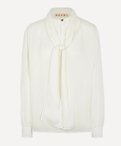 Marni Pussybow Contrast Stitch Blouse In Stone White