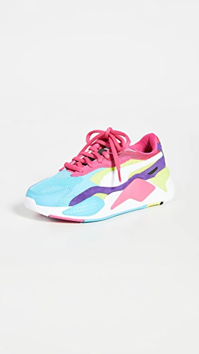 Puma Rs-x3 Puzzle Colorblock Running Sneakers In White/purple