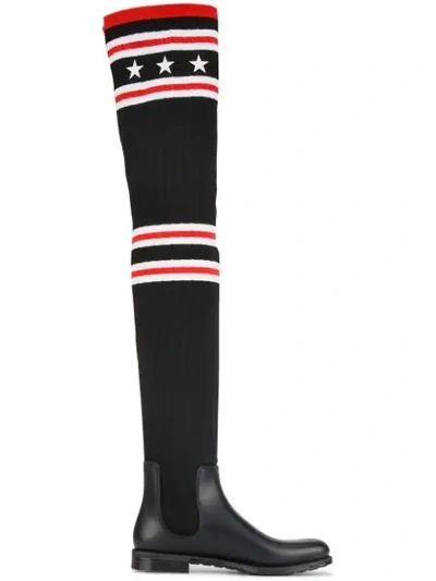 Givenchy Storm Rubber And Ribbed-knit Thigh Sock Boots In Black