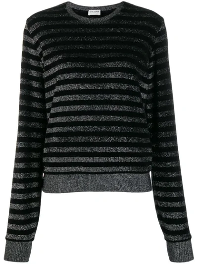 Saint Laurent Striped Crewneck Sweater In Black