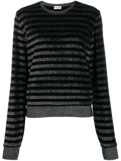 Saint Laurent Striped Crewneck Jumper In Black