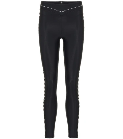 Adam Selman Sport Plunge Studded High-rise Jersey Leggings In Black