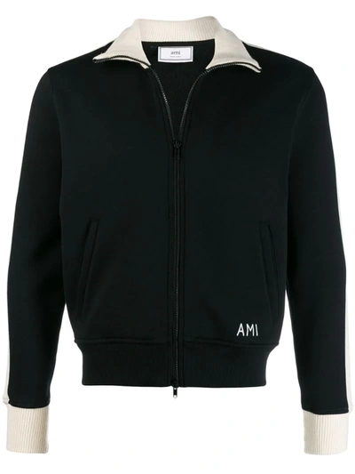 Ami Alexandre Mattiussi Zipped Sweat With Wool Bands In Black