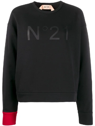 N°21 Contrasting Cuff Crew Neck Sweatshirt In Black