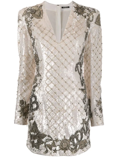 Balmain Sequin-embellished Short Dress In White