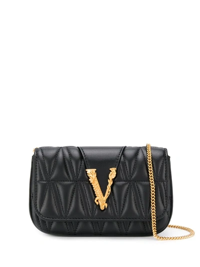 Versace Logo Plaque Mini Cross Body Bag In Black