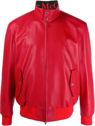 Alexander Mcqueen Leather Zip Jacket In Lust Red/black