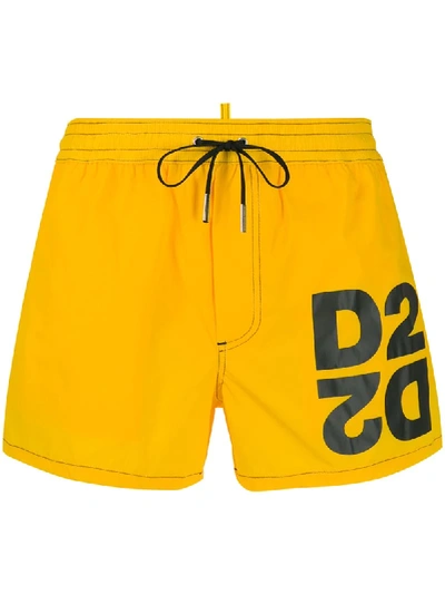 Dsquared2 Logo Drawstring Swim Shorts In Yellow