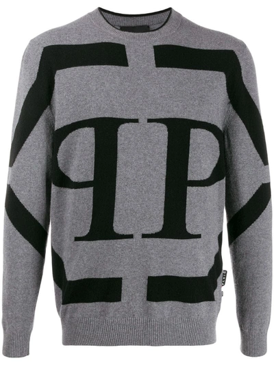 Philipp Plein Two Tone Knitted Jumper In Grey