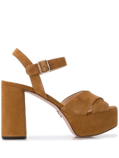 Prada Buckle-strap Platform Sandals In Neutrals