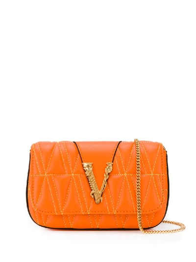 Versace Logo Plaque Cross Body Bag In Orange