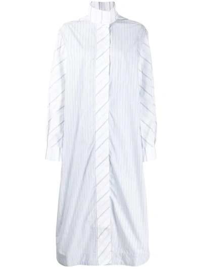 Ganni Pinstripe Cotton Shirt Dress In Blue ModeSens