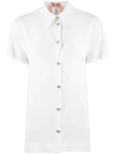 N°21 Embellished Star Button Polo Shirt In White