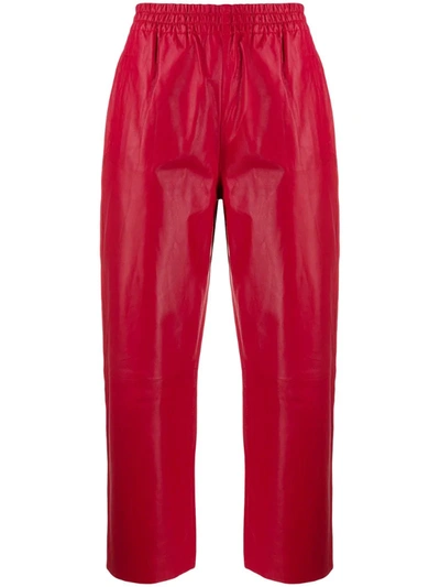 Pinko High Rise Cropped Trousers In Red