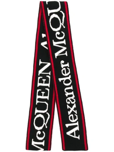 Alexander Mcqueen Logo Embroidered Scarf In Black