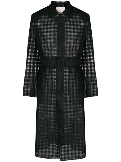 Marco De Vincenzo Sheer Check-pattern Coat In Black