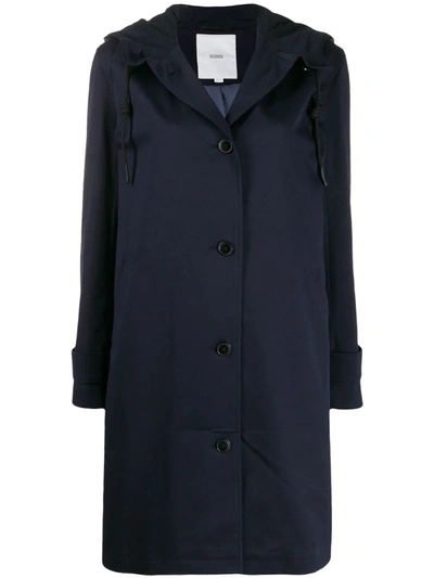 Closed Drawstring Hooded Single-breasted Coat In Blue