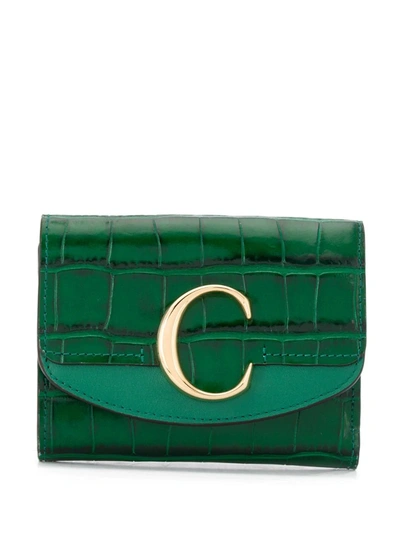 Chloé C Croc-effect Wallet In Green