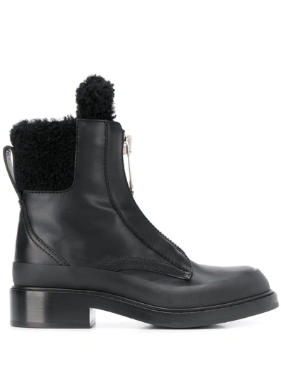 Chloé Shearling-trimmed Ankle Boots In Black