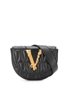 Versace Logo Plaque Quilted Belt Bag In Black