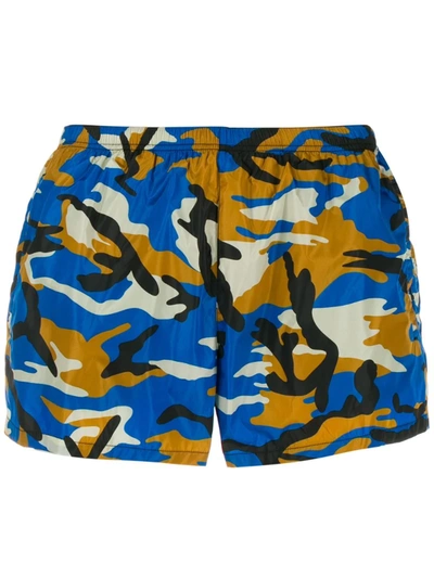 Prada Camouflage Print Swim Shorts In Blue