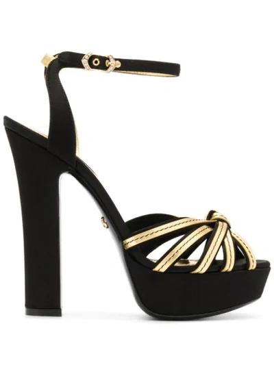 Dolce & Gabbana Knotted Metallic Leather And Satin Platform Sandals In Black