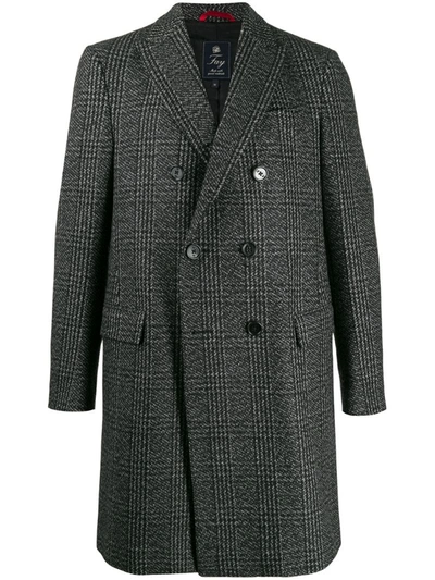 Fay Double-breasted Checked Coat In Black