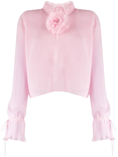 Marco De Vincenzo Pleated Flower Detail Blouse In Pink