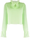 Marco De Vincenzo Pleated Flower Detail Blouse In Green