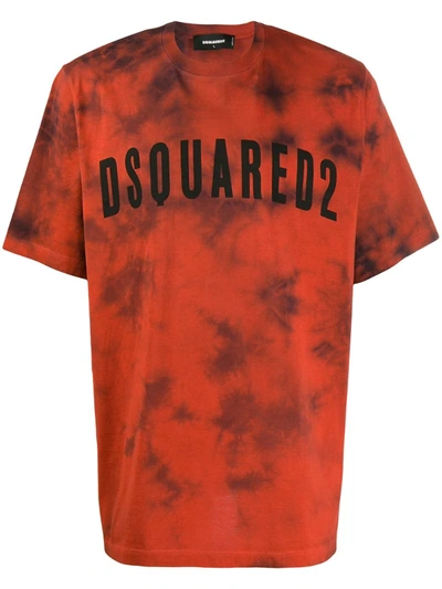 Dsquared2 Tie-dye Logo Print T-shirt In Red