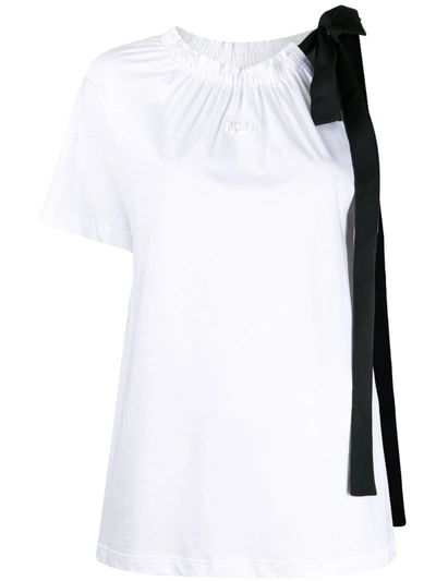 N°21 Asymmetric Sleeves Bow T-shirt In White