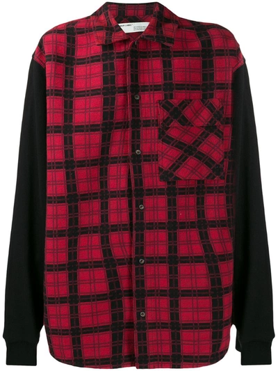 Off-white Contrasting Sleeves Checkered Shirt In Red