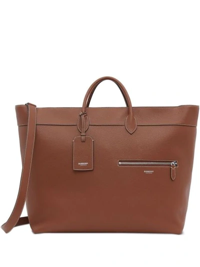 Burberry Grainy Leather Top-handle Holdall In Tan