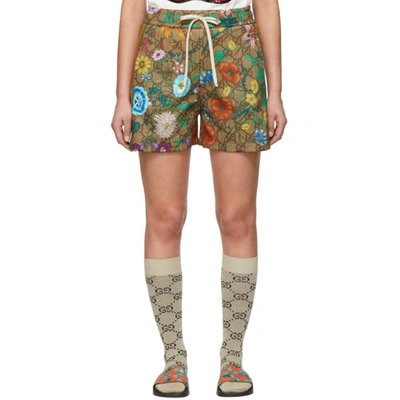 Gucci Brown Gg Supreme Flowers Shorts In 2103 Brown
