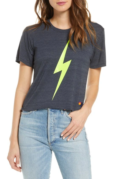 Aviator Nation Bolt Crop Tee In Charcoal Neon Yellow
