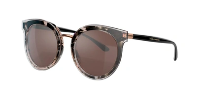 Dolce & Gabbana 52mm Polarized Round Cat Eye Sunglasses In Brown Mirror Silver Internal Violet