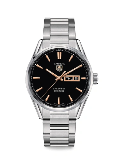 Tag Heuer Carrera 41mm Stainless Steel Day-date Automatic Bracelet Watch In Black,gold Tone,pink,rose Gold Tone,silver Tone