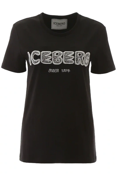 Iceberg Crystal Logo T-shirt In Black,silver