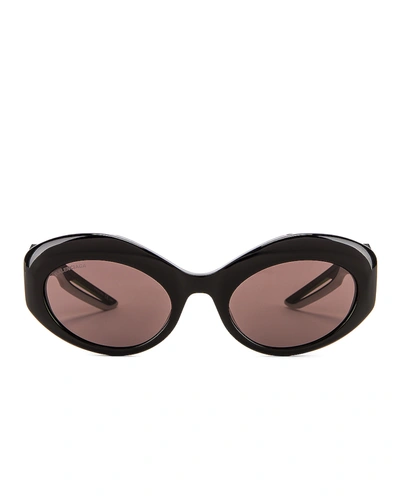 Balenciaga Hybrid Sport Sunglasses In Shiny Black & Grey