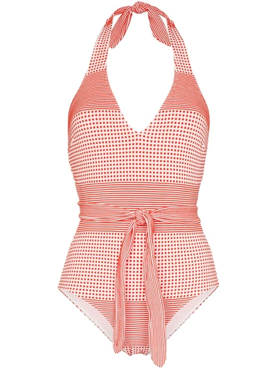 Lemlem Semira Printed Belted Swimsuit In Red