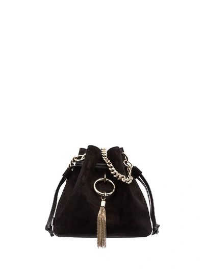 Jimmy Choo Callie Tassel-trimmed Drawstring Suede Bucket Bag In 黑色