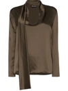 Tom Ford Silk Satin Scoop Neck Blouse In Green